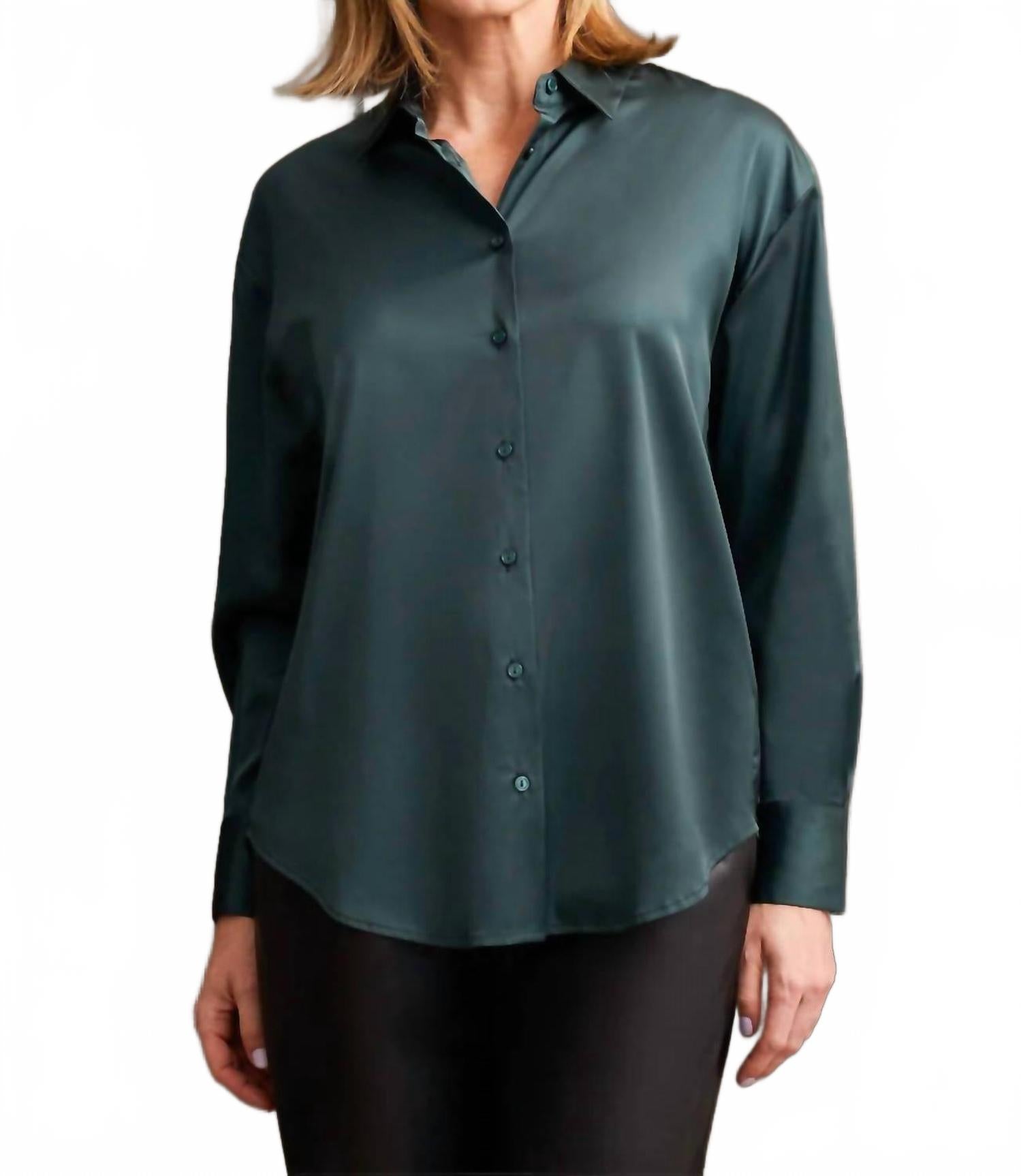 

Свободная атласная блуза на пуговицах в альпийском зеленом TRIBAL