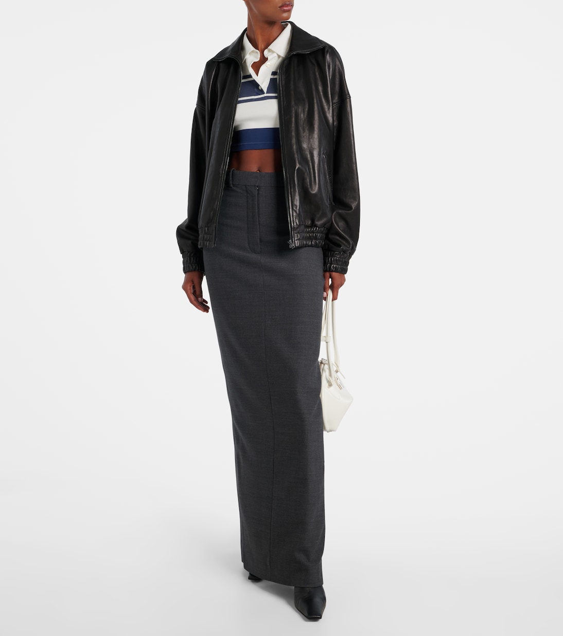 Юбка макси из смесовой шерсти с высокой талией Acne Studios, Dark Grey Melange — фото 2
