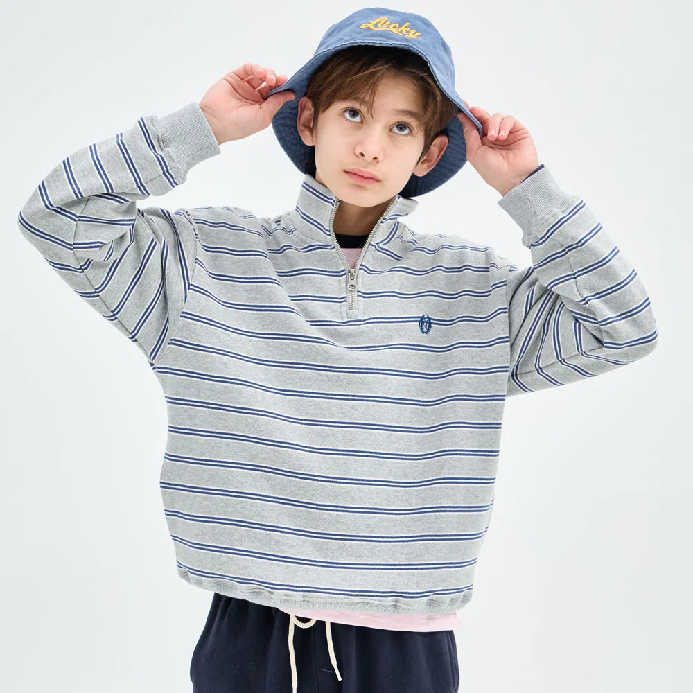 Детская толстовка Easy Quarter Zip-Up серая в полоску от Oopsmyboy — фото 2
