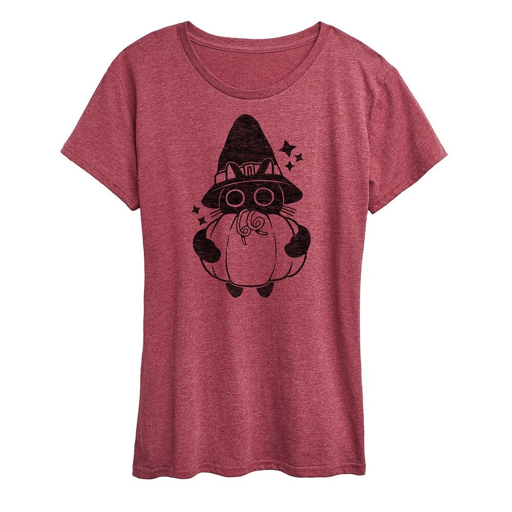 

Женская футболка Witch Cat с рисунком тыквы, цвет Heather Dark Red