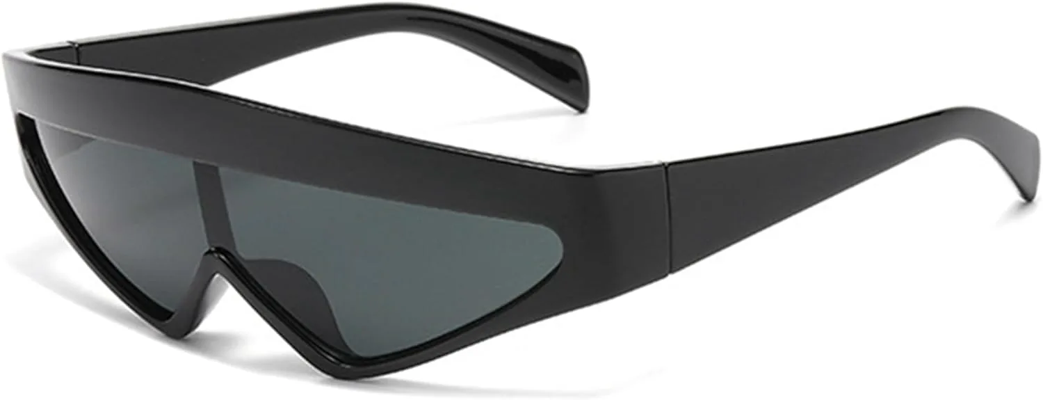 

bullabulling Солнцезащитные очки Y2K с обтекаемой оправой для женщин и мужчин, треугольная оправа, 90-е, для маленького лица, футуристические спортивные очки, Black