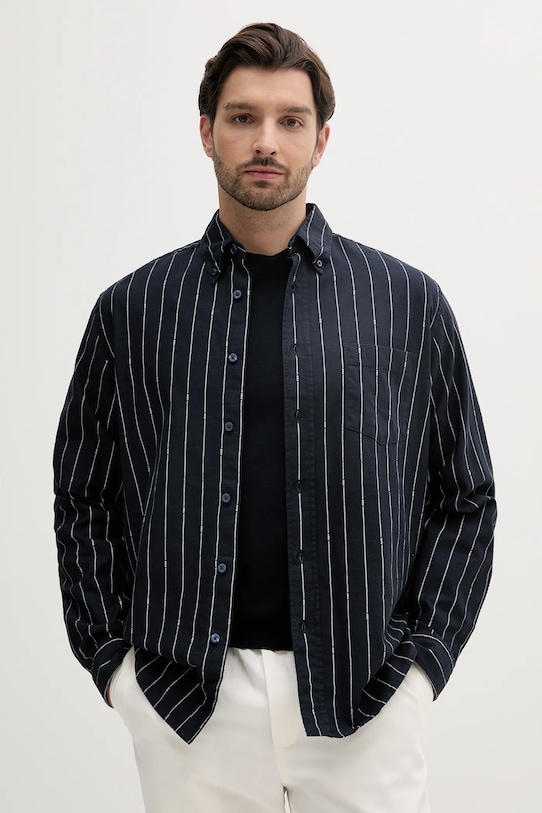 

Рубашка с добавлением льна Boss Orange, темно-синий