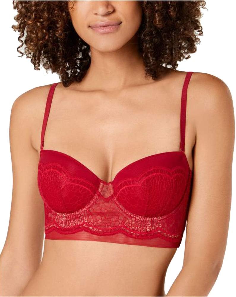 

Calvin Klein Женские черные кружевные топы с потрескавшимся узором на легкой подкладке без бретелек, Ember Blaze