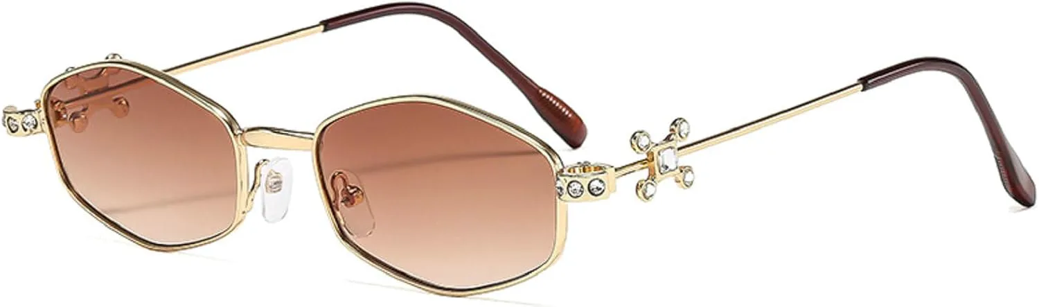 

Модные шестиугольные солнцезащитные очки со стразами для женщин и мужчин в стиле ретро, ​​ромбовидной формы, защита от УФ-излучения UV400 mincl, Gold Gradient Brown