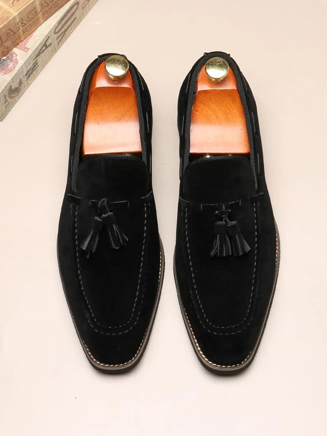 Лоферы мужские, классические повседневные туфли без бренда, модель Slip-On Tassel Loafers, черный SJIUTLYUE — фото 3