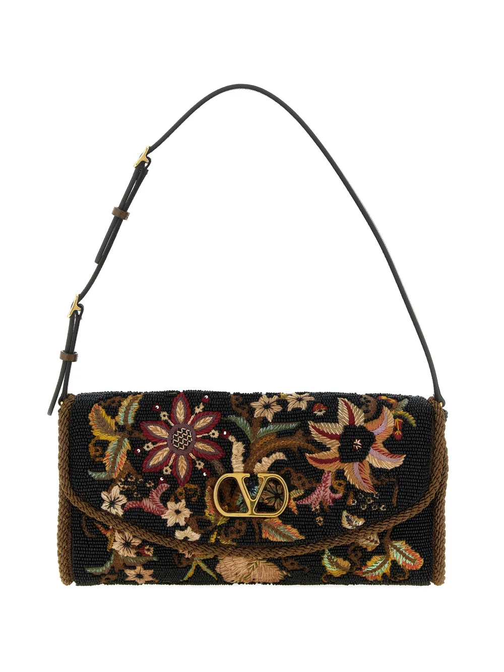 

Маленькая украшенная бисером цветочная сумка на плечо DeVain Valentino Garavani, черный