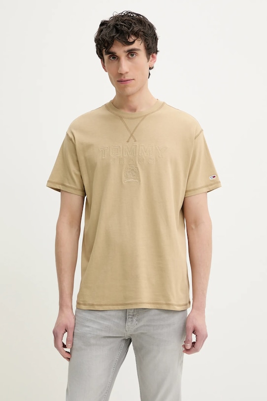 

Хлопковая футболка Tommy Jeans, бежевый