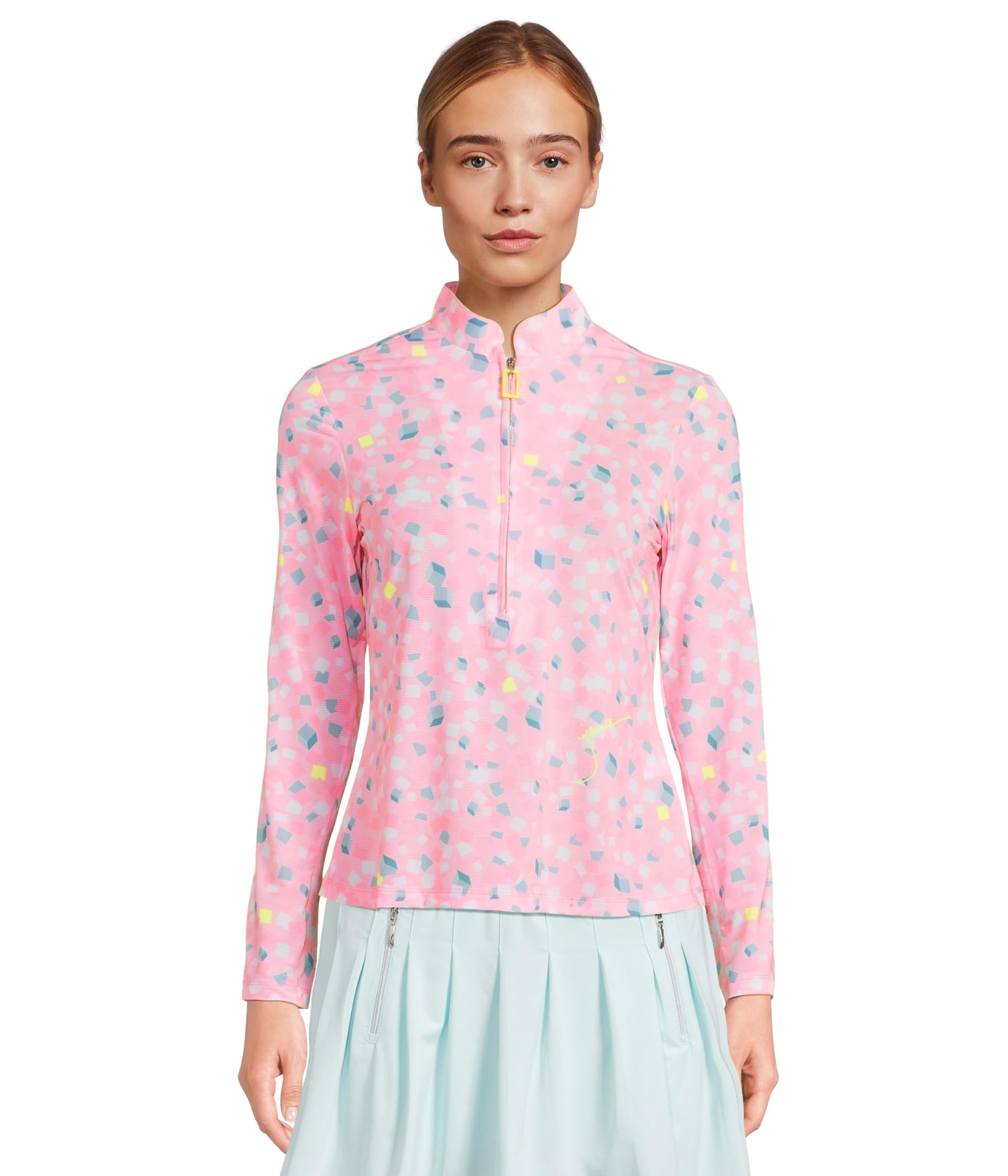 

Топ Jamie Sadock Sunsense Cubo Print Long Sleeve 1/4 Zip Sun Protection Top, розовый