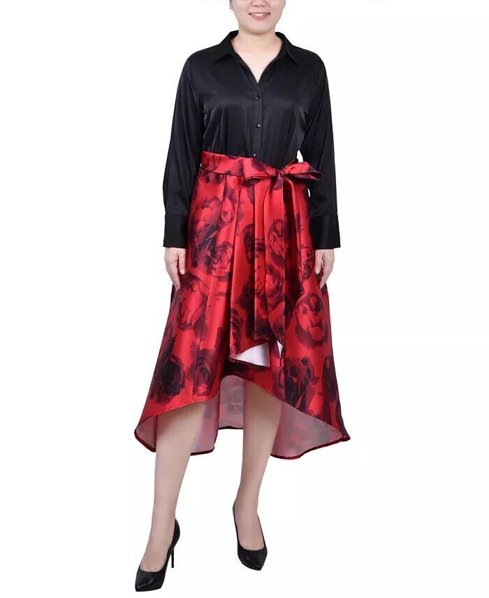 

Миниатюрное платье из атласа и микадо с высоким вырезом и низким вырезом NY Collection, мультиколор
