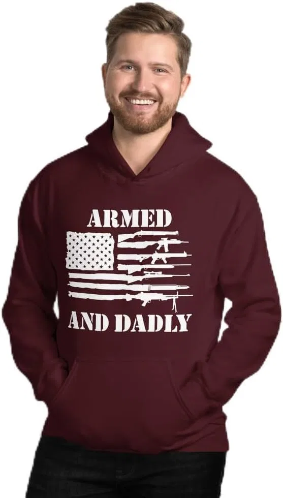 Толстовка Armed And Dadly Unisex, смешная футболка Deadly Father ко Дню отца с флагом США Generic, бордовый