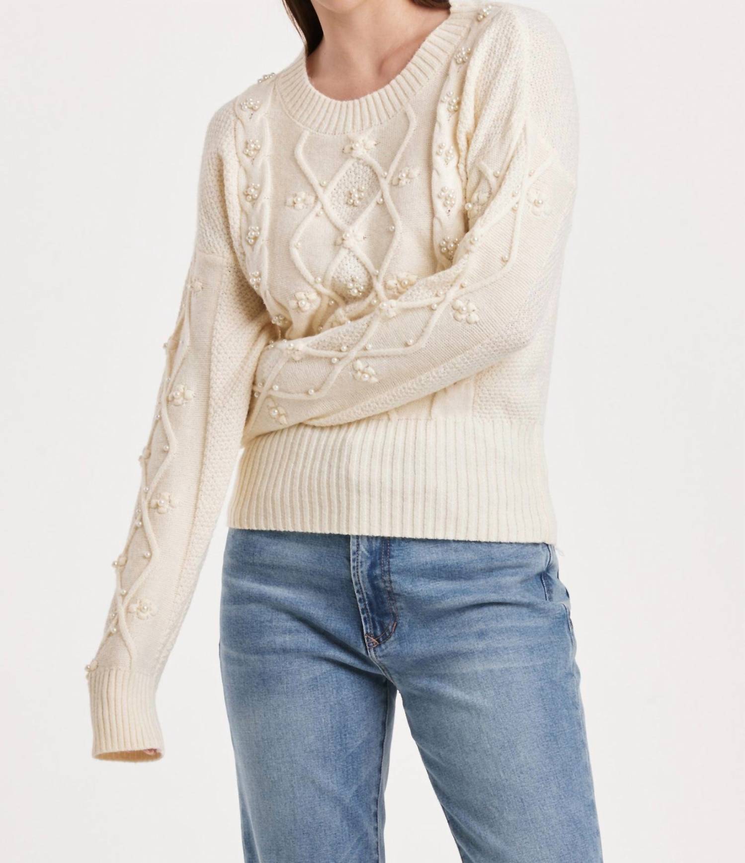

Свитер Dania Cable Knit с жемчужной отделкой белого цвета Another Love