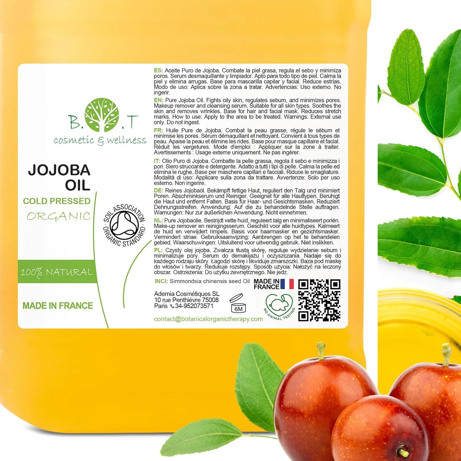 Органическое масло жожоба холодного отжима, 1000 мл B.O.T Cosmetic & Wellness — фото 2