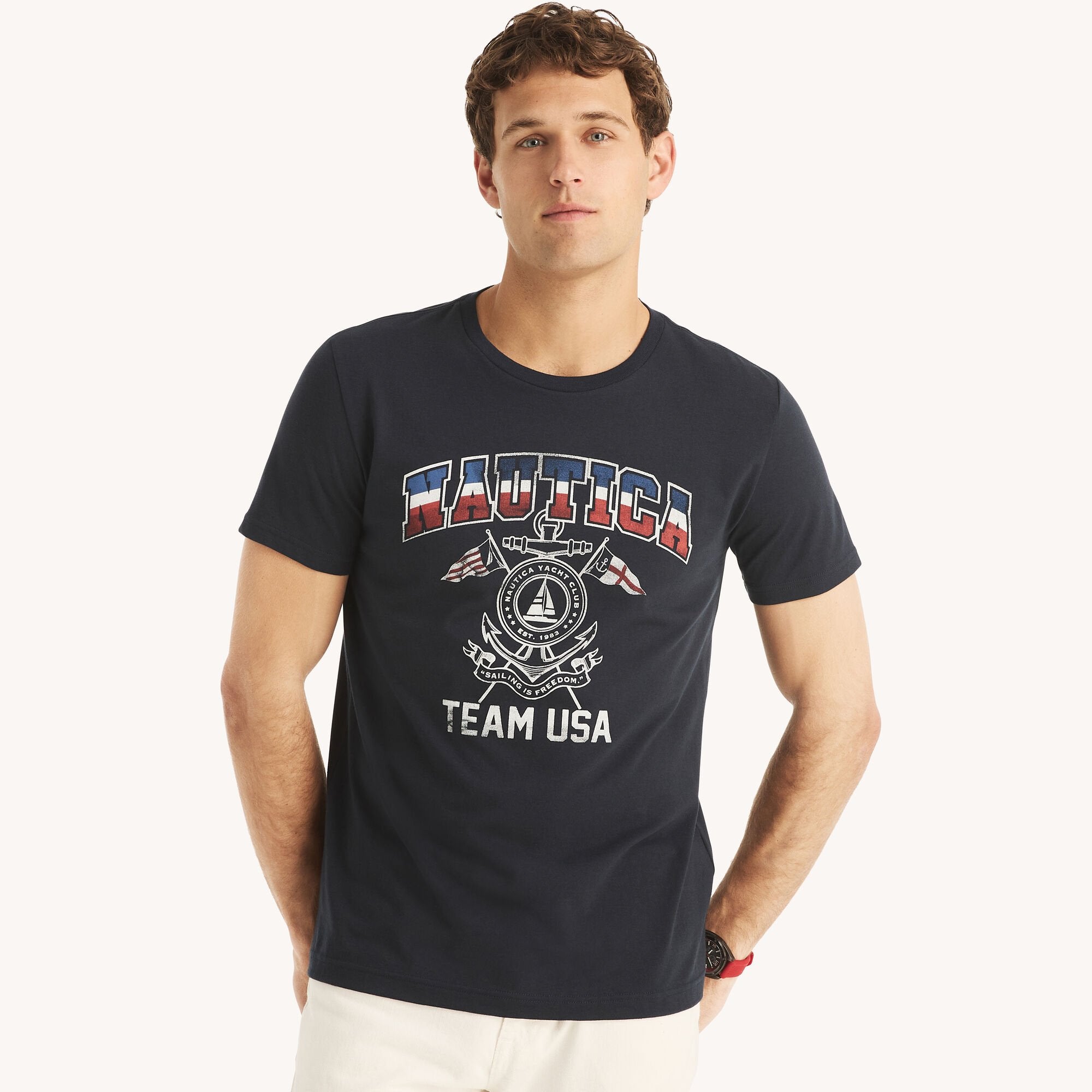 

Футболка Nautica Mens Sustainably Crafted Team Usa с графическим принтом, цвет navy seas