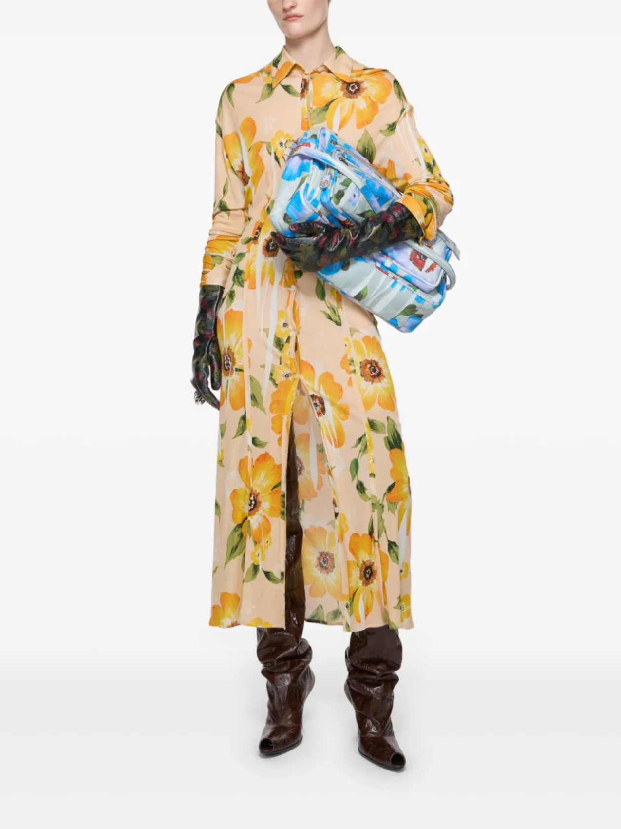 Acne Studios платье миди с цветочным принтом, нейтральный — фото 3