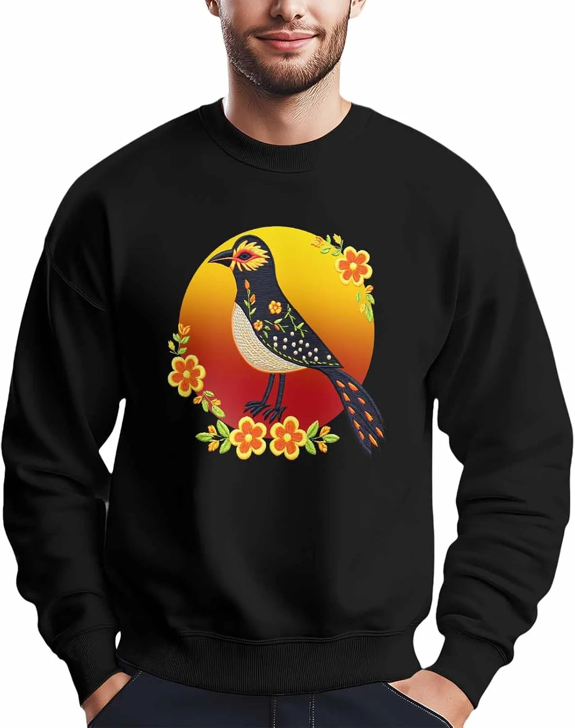 

Мужской свитшот с принтом "Black Bird Sunset Yellow Flowers", Crewneck, Long Sleeve Winvebermior