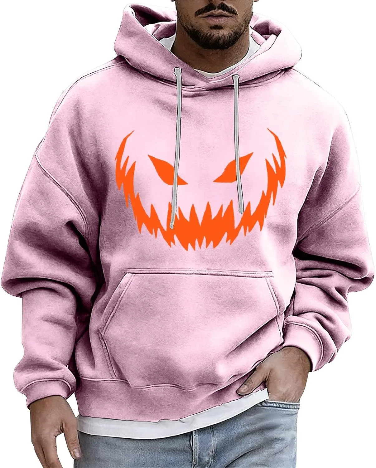 

Мужская толстовка с капюшоном Halloween Pumpkin и скелетом, длинный рукав