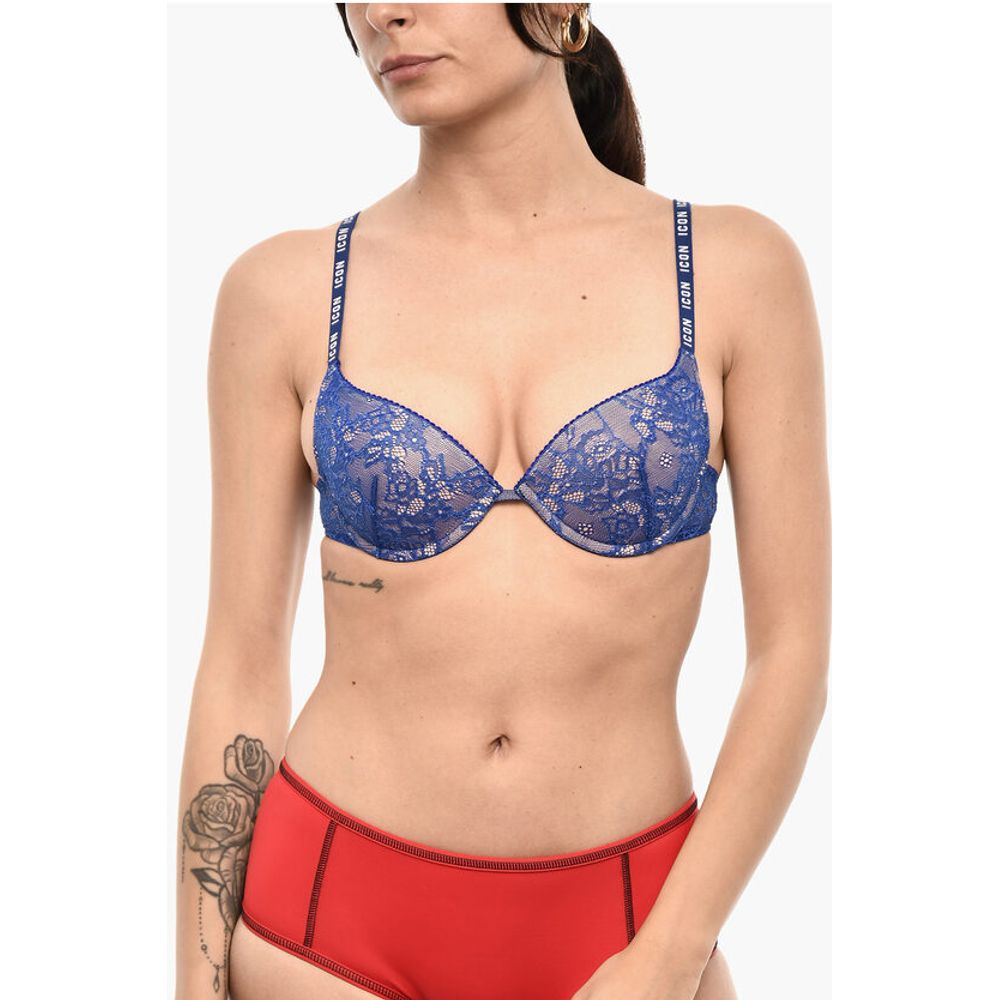 

Кружевной бюстгальтер-балконет ICON со сплошным логотипом Dsquared2, Blue