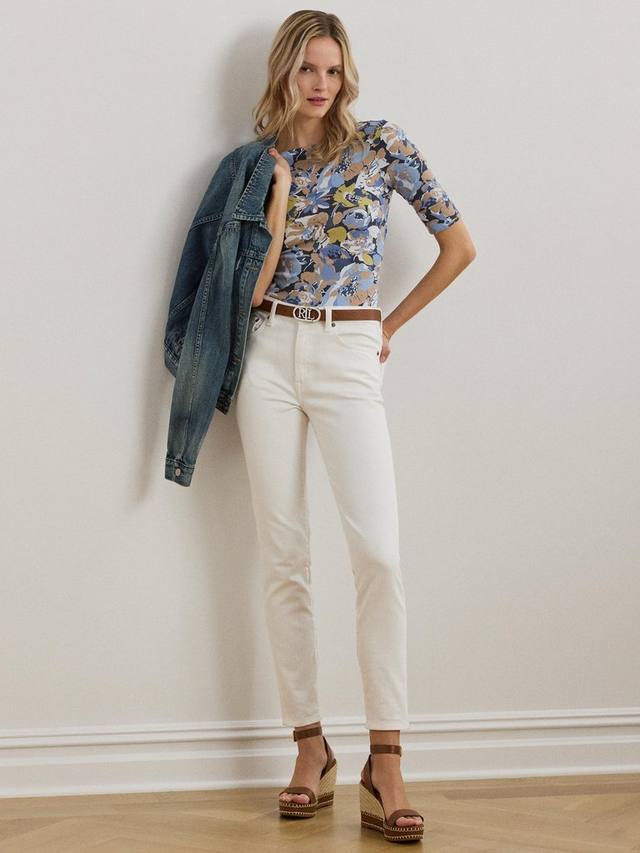 

Эластичный хлопчатобумажный топ с коротким рукавом и цветочным принтом judy Ralph Lauren, синий/разноцветный