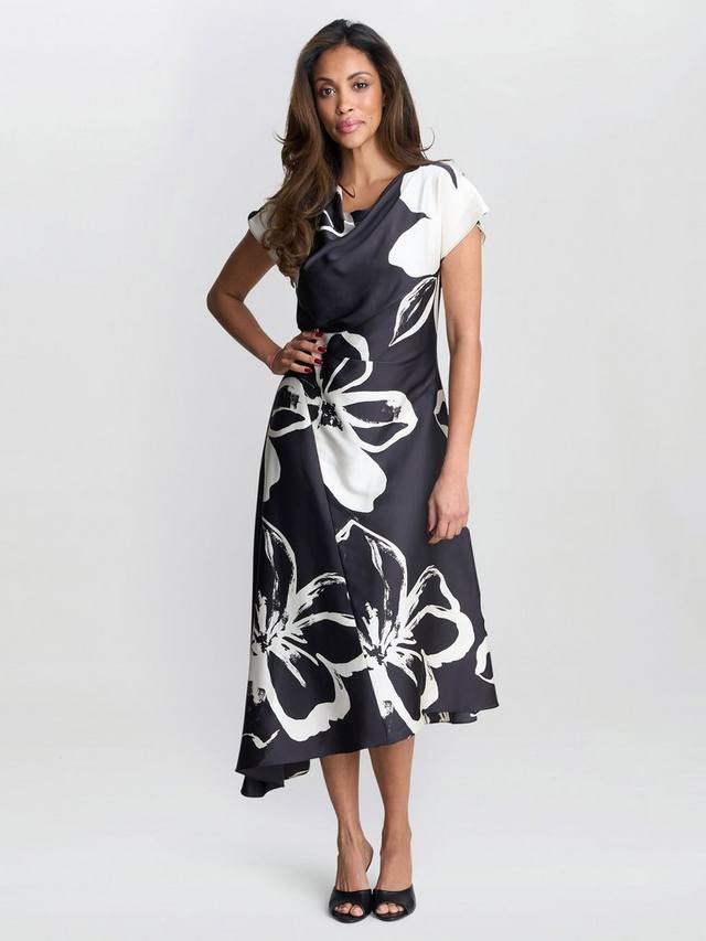 

Сатиновое платье с цветочным принтом Gina Bacconi, Black/Cream