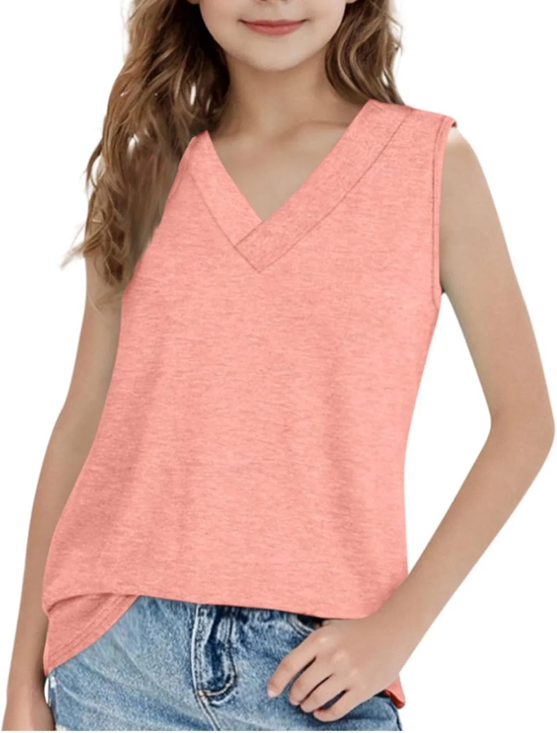 Детская майка V-образным вырезом, свободный крой, Athletic, Light Pink, 5-15Y