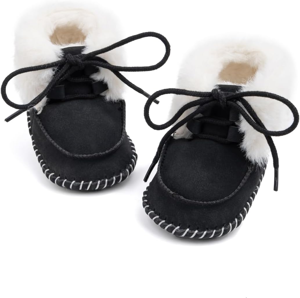 

HsdsBebe Детские ботиночки на щиколотку для мальчиков и девочек, флисовые пинетки с противоскользящей резиновой подошвой, кроссовки для малышей, обувь для новорожденных для ходьбы и сна, C3421/Black