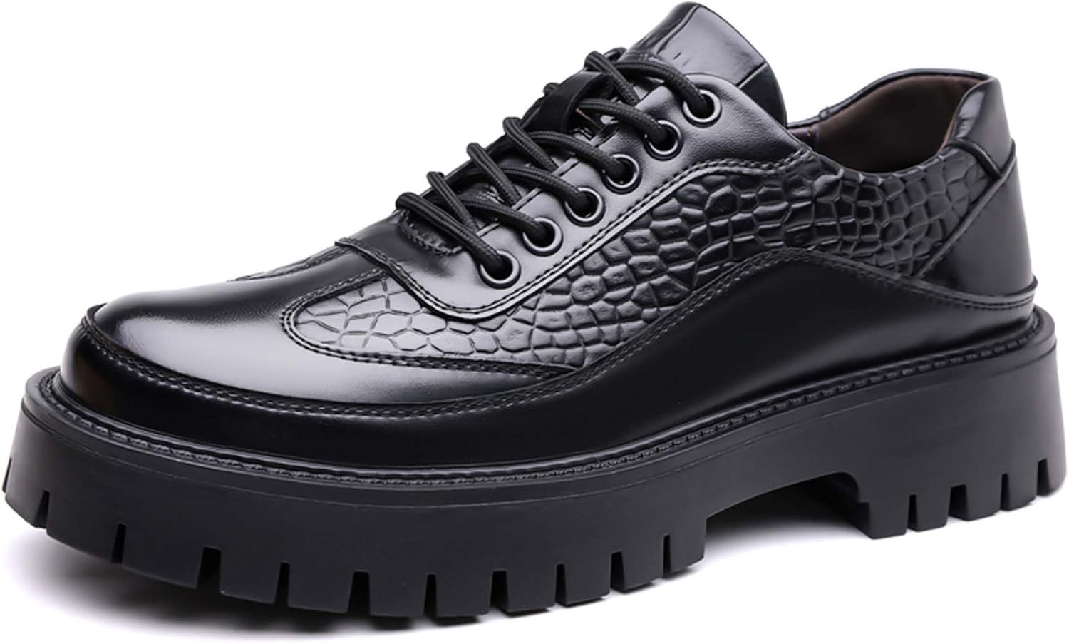 

Мужские оксфорды на платформе Классические шнурованные деловые повседневные офисные формальные туфли Нескользящие удобные Свадебные, выпускные, униформа Лоферы Городской стиль Generic, черный