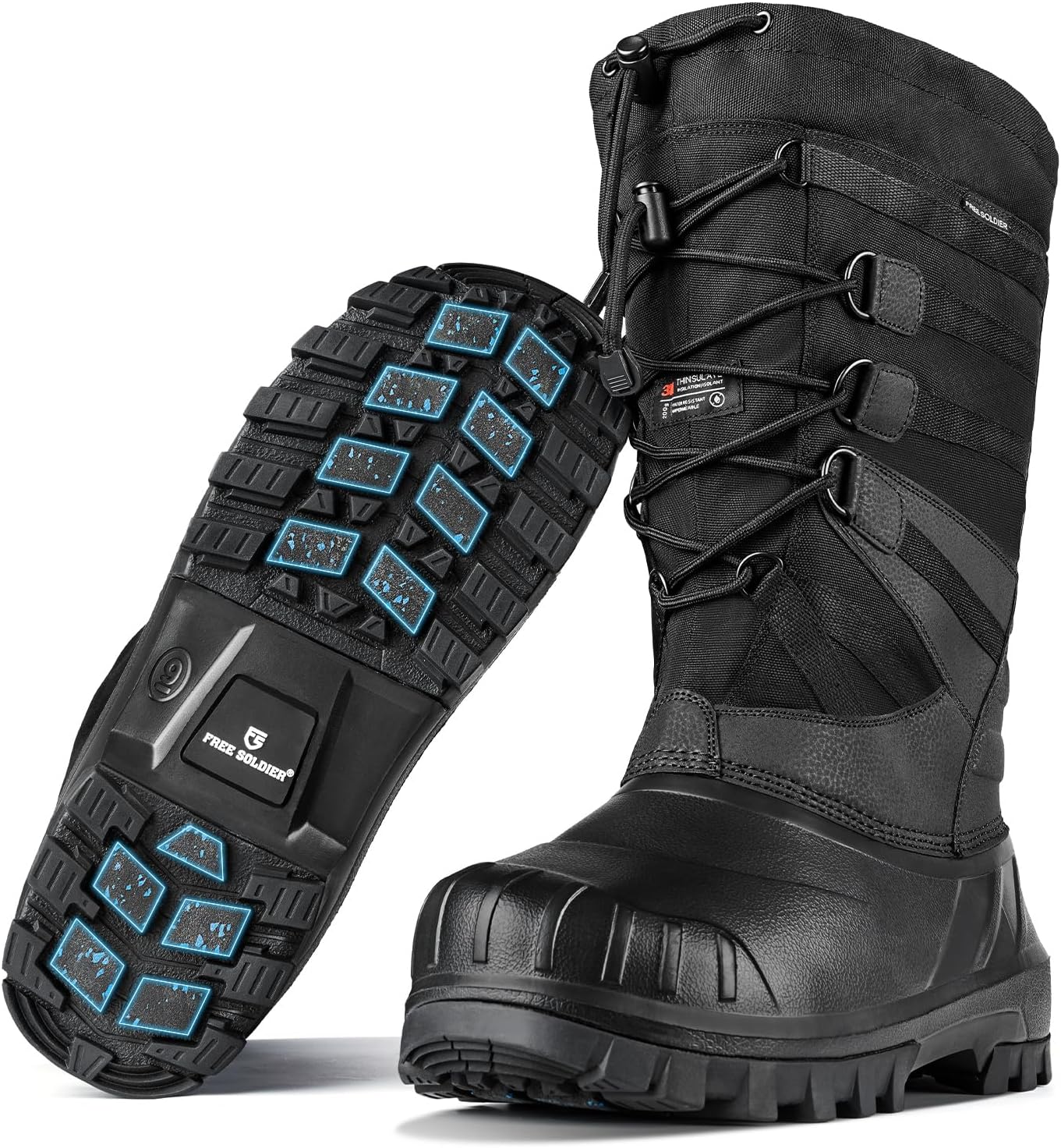 

Мужские зимние ботинки FREE SOLDIER, водонепроницаемые, с защищенной подошвой, утепленные подкладкой 3M, легкие высокие теплые ботинки для улицы, черный