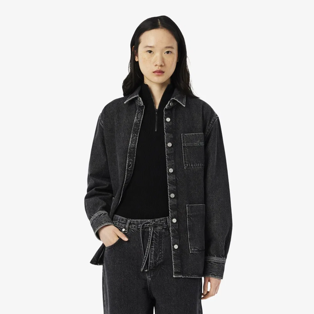 Рубашка-куртка Lacoste, джинсовая, свободного кроя, черная — фото 2