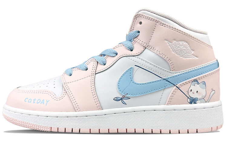 

Кроссовки Air Jordan 1 Vintage Basketball Shoes Women's High-top Pink/Blue, белый