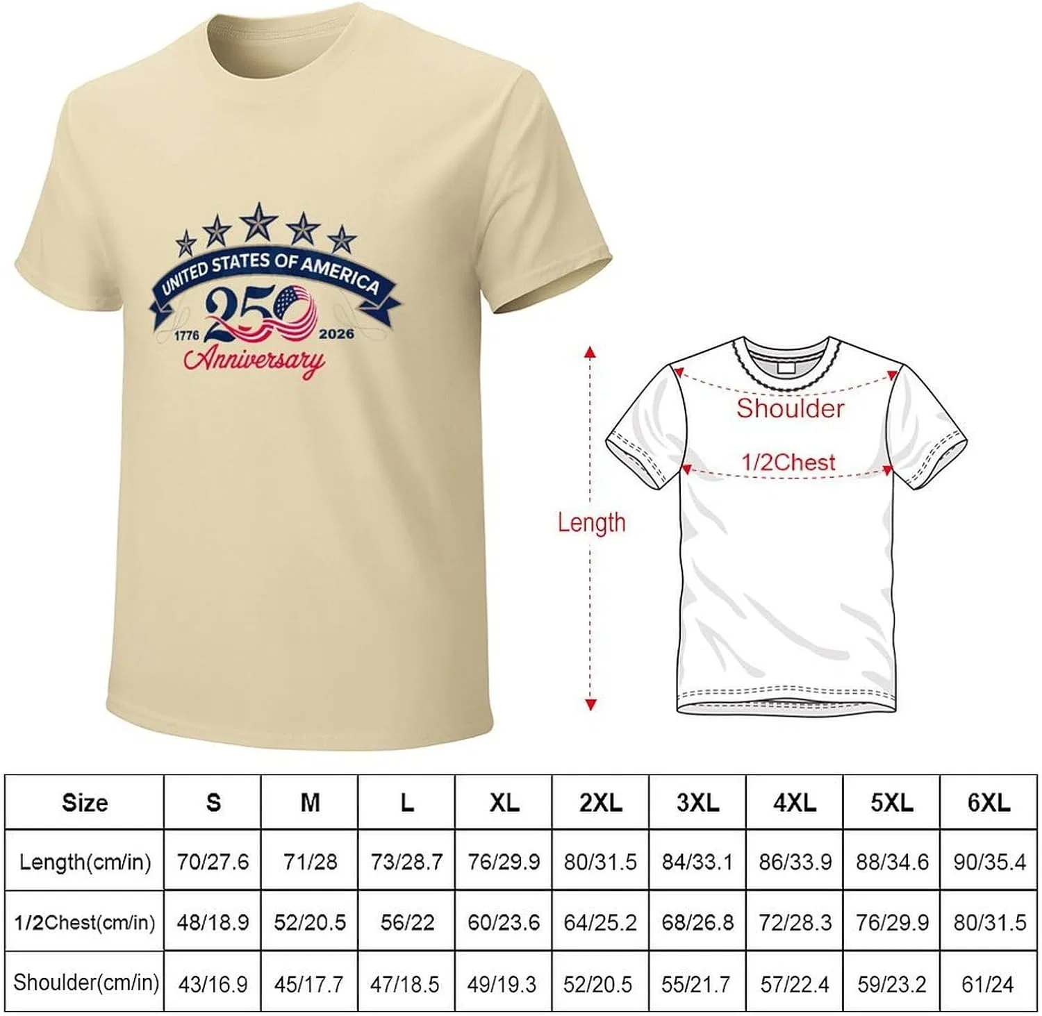 Футболка мужская хлопковая, America's 250th Anniversary, Sand Colour-style-4 — фото 4