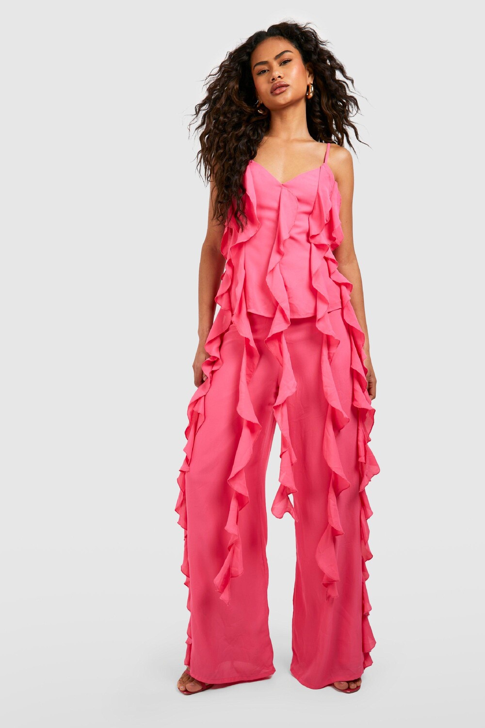 

Шифоновые брюки с рюшами по бокам Boohoo, розовый