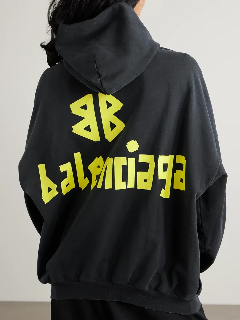 Увеличенное худи из хлопкового джерси с эффектом потертости и принтом BALENCIAGA, черный — фото 4