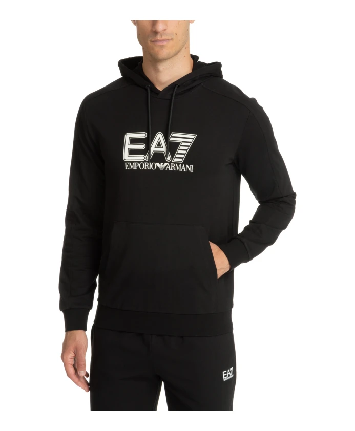 

Однотонная толстовка с капюшоном и логотипом на шнурке Emporio Armani Ea7, черный