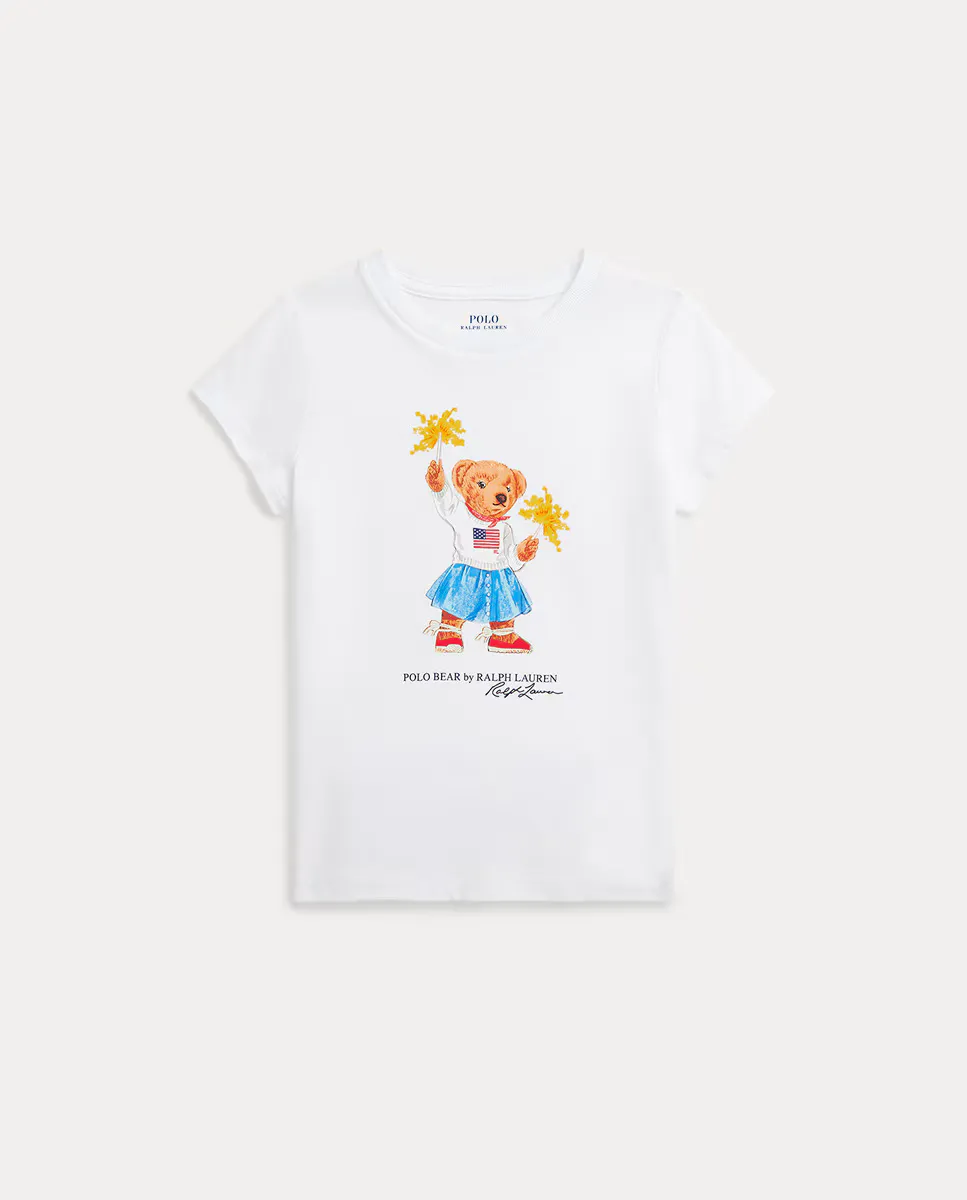 

Белая хлопковая футболка для девочки Polo Ralph Lauren, белый
