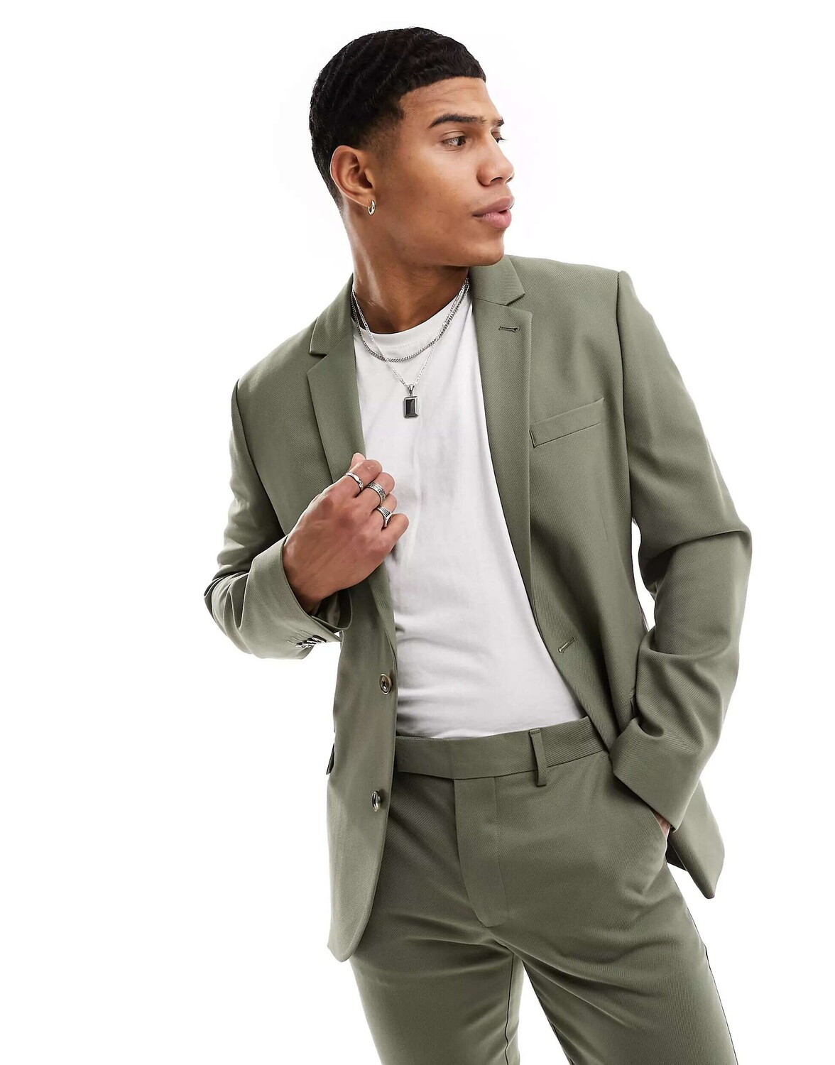 

Твиловый пиджак скинни цвета хаки ASOS