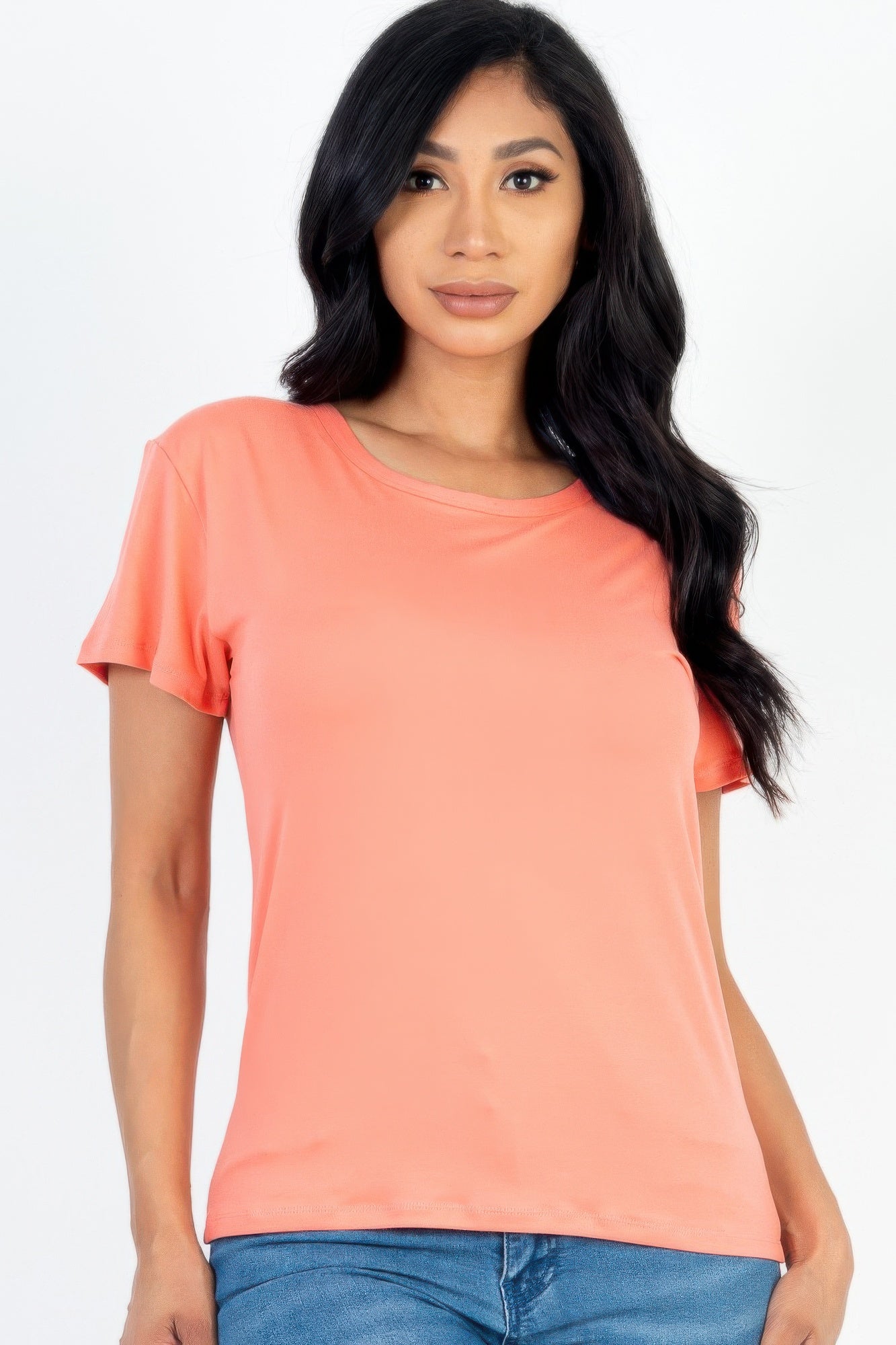

FASHNZFAB Женская базовая футболка с коротким рукавом, цвет flamingo