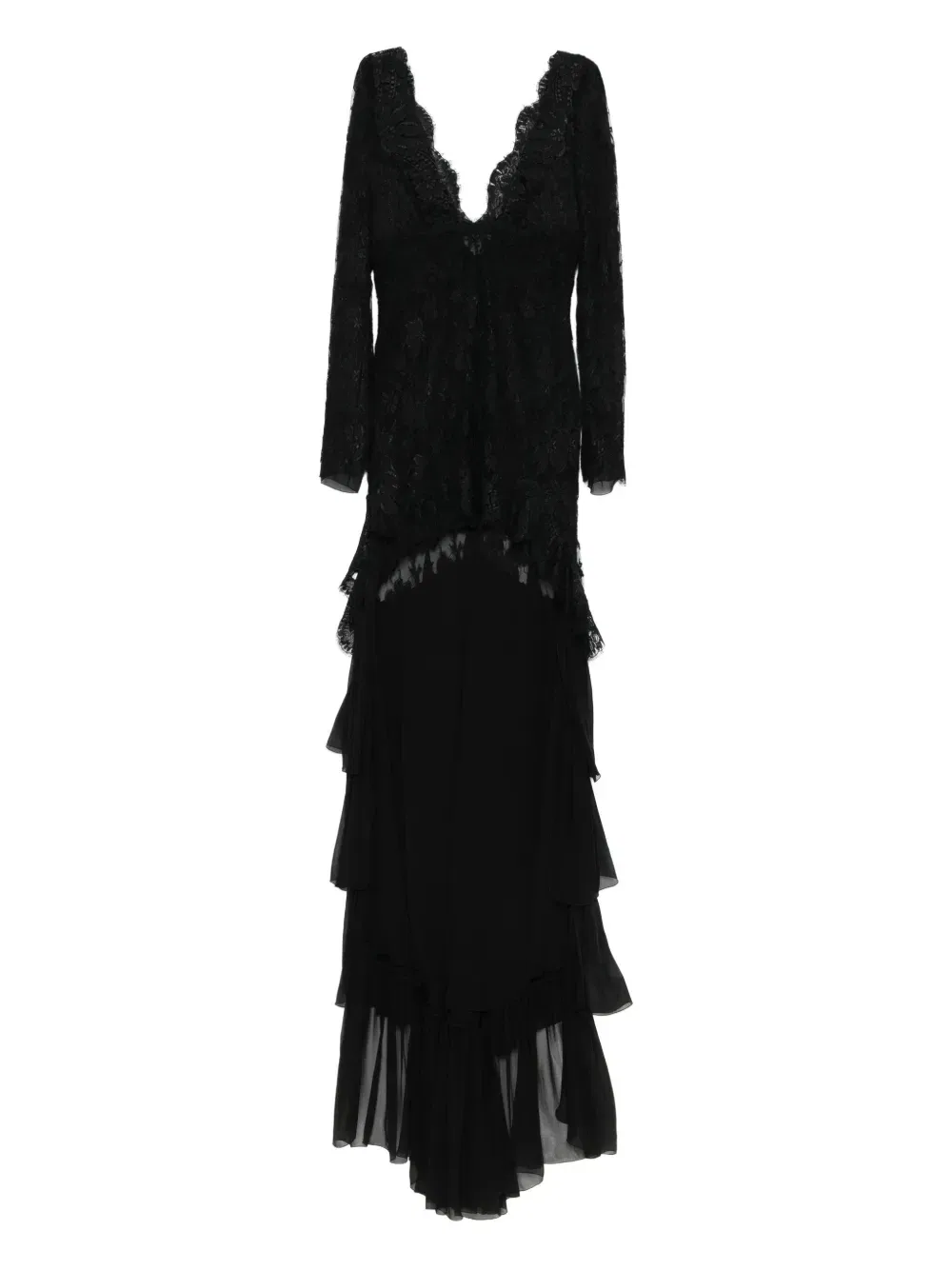 Платье с кружевными оборками Saint Laurent, черный