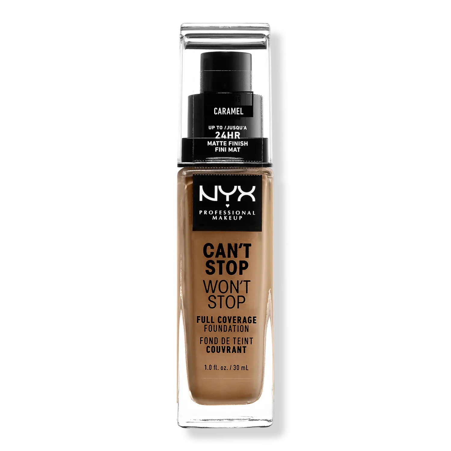 

Тональная основа Can't Stop Won't Stop с матовым покрытием, обеспечивающая полное покрытие в течение 24 часов. NYX Professional Makeup, Caramel (caramel beige w/ olive undertone)