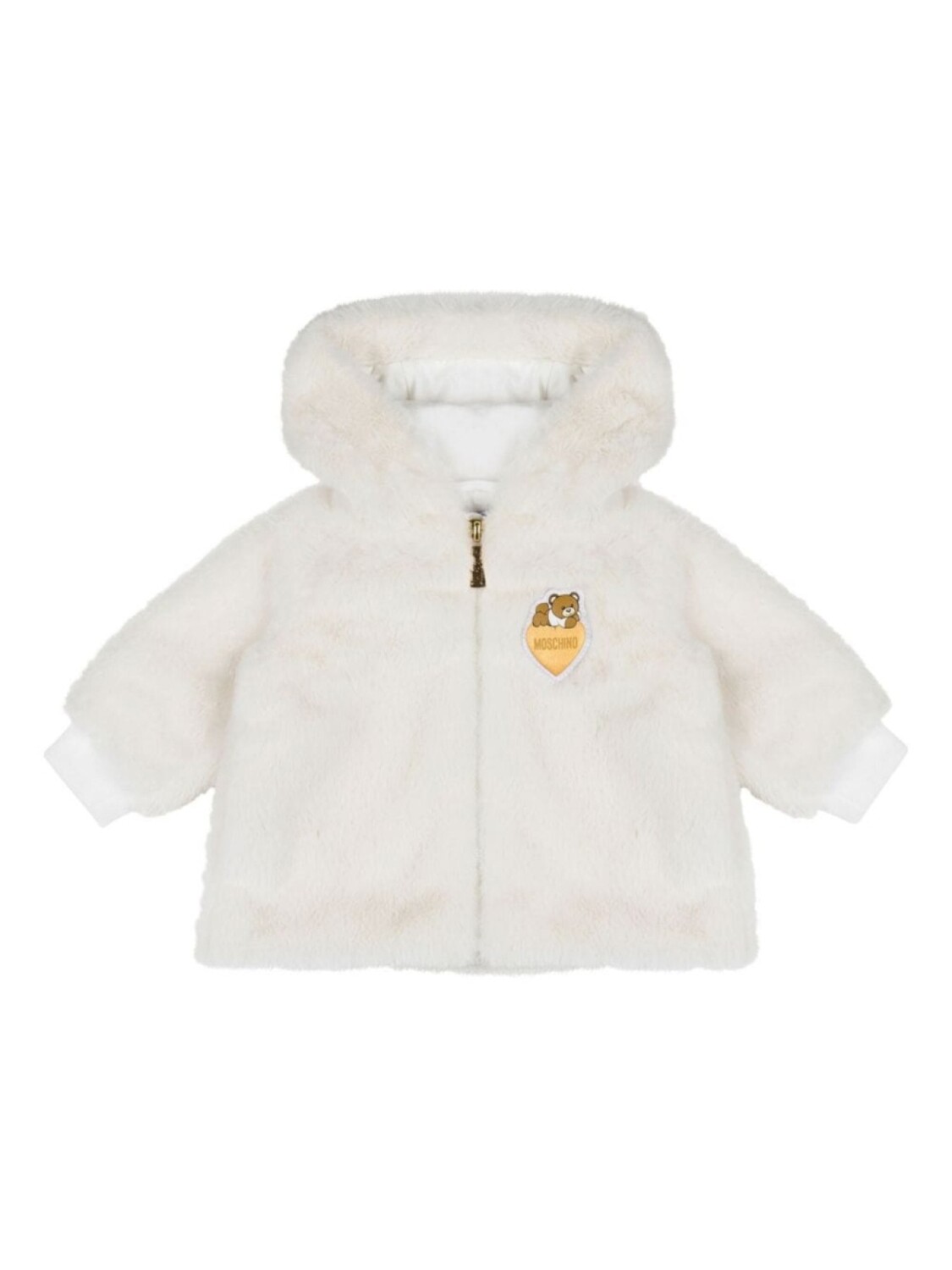 

Moschino Kids куртка с капюшоном и искусственным мехом, белый
