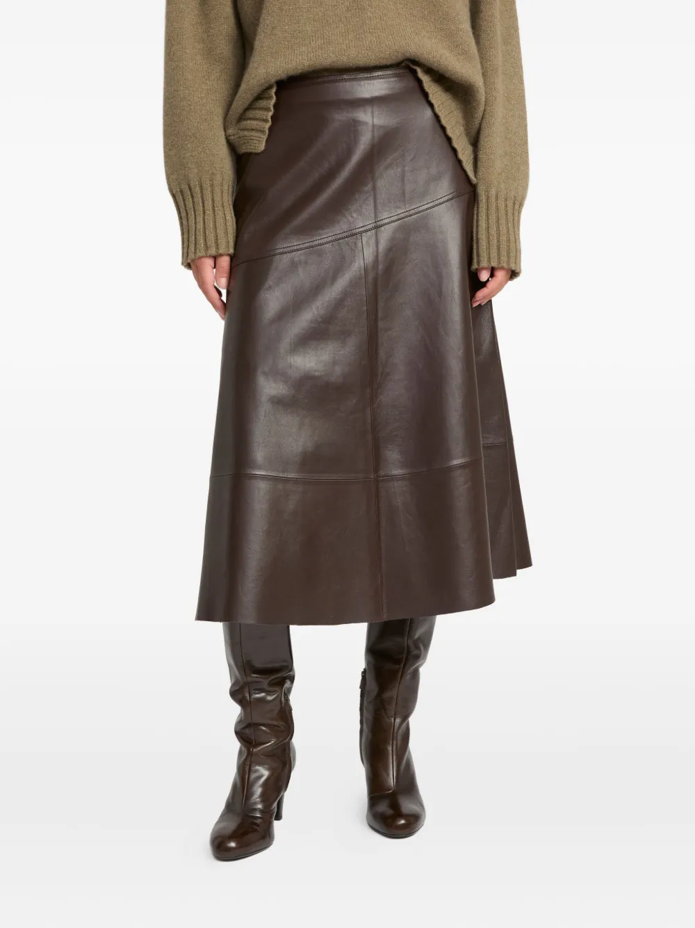 

Расклешенная кожаная юбка миди Yves Salomon, коричневый