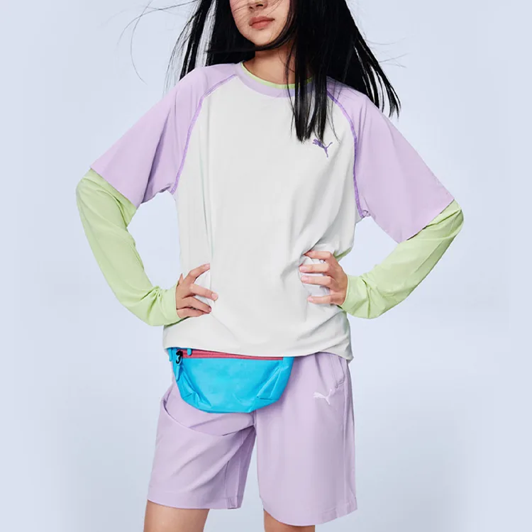 Детская спортивная футболка с круглым вырезом PUMA, фиолетовый белый tone 00371 — фото 4