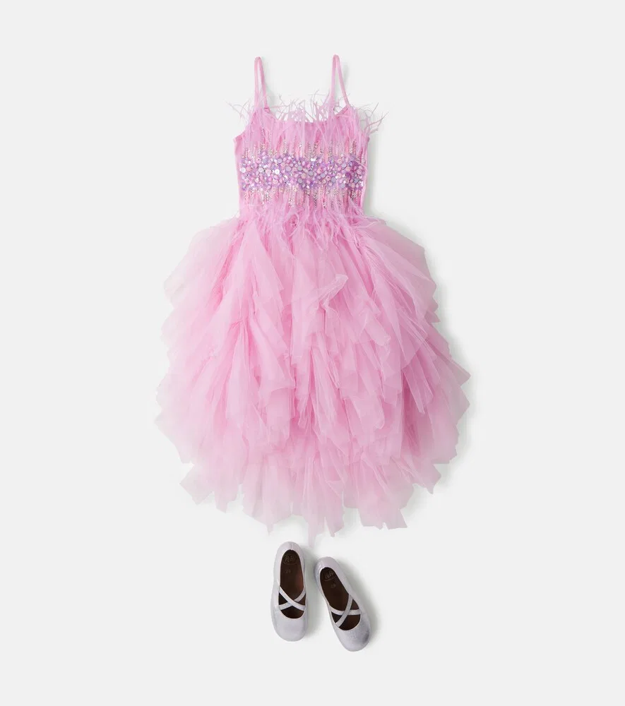 Блестящее тюлевое платье, отделанное перьями Tutu Du Monde, розовый — фото 2