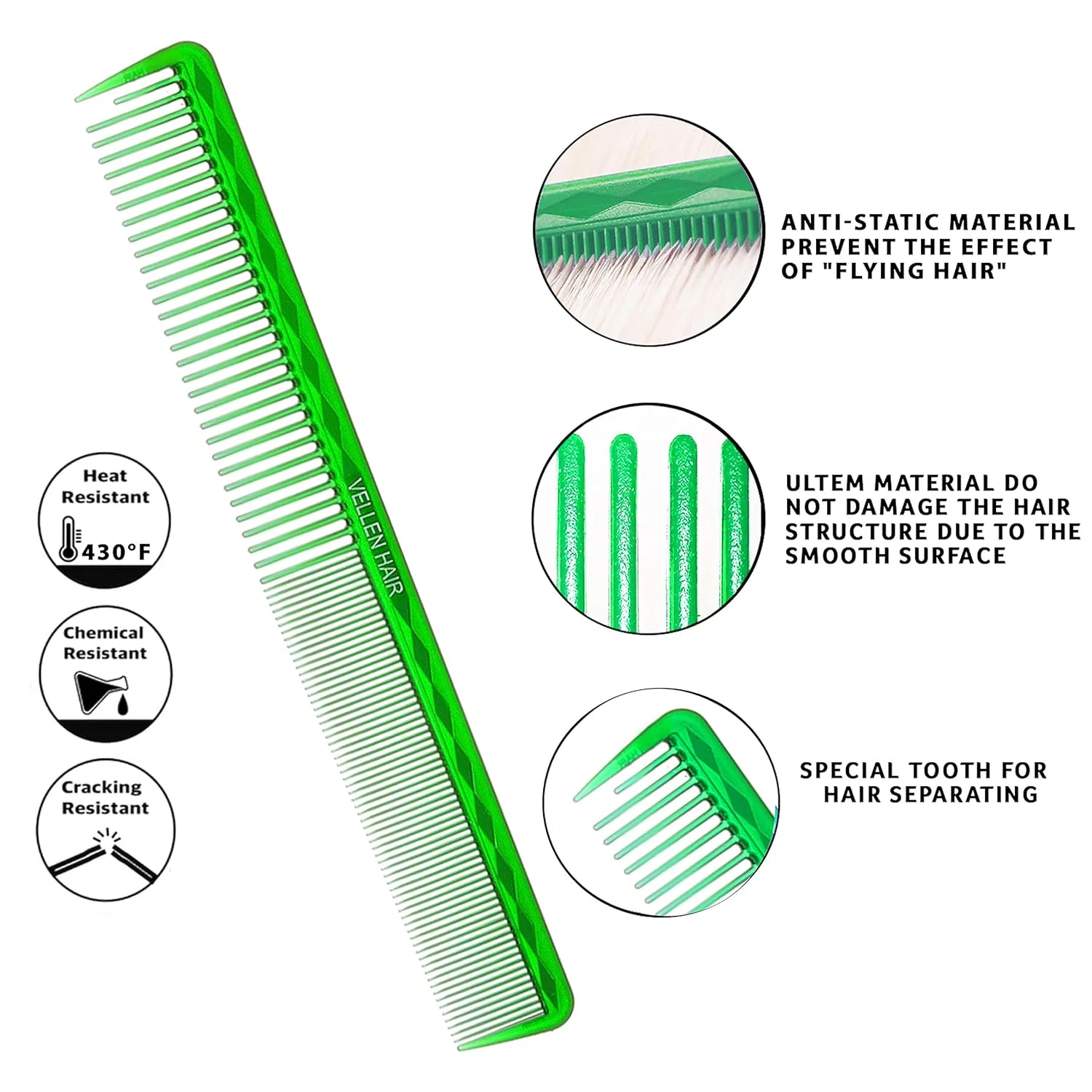 Расческа для стрижки «Ultimate Cutting Comb» от Vellen Hair Vellen Hair, Green, Transparent — фото 3