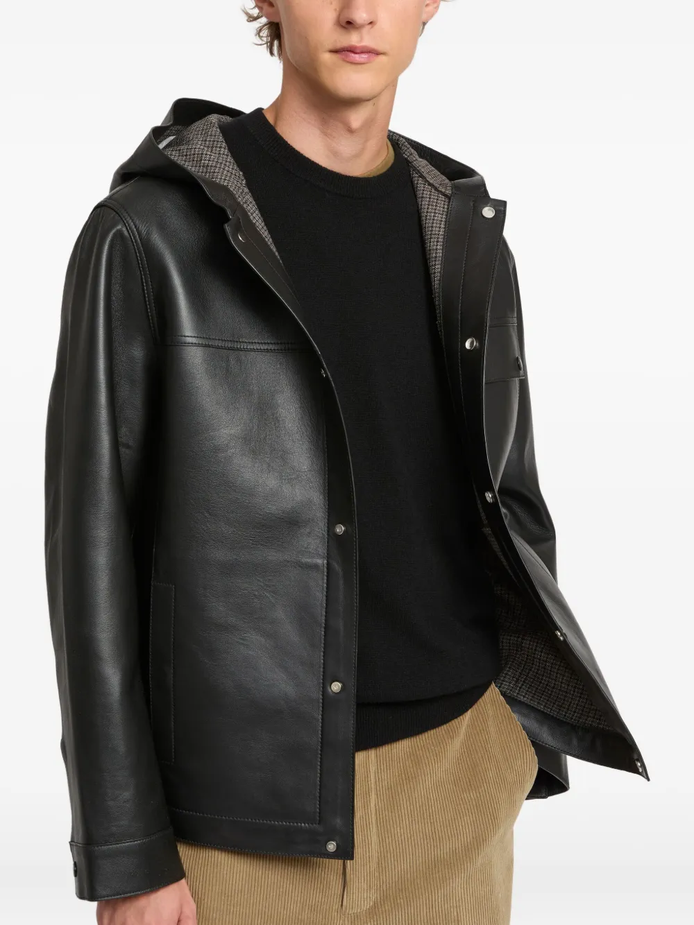 

Кожаное худи на фланелевой подкладке YVES SALOMON, черный