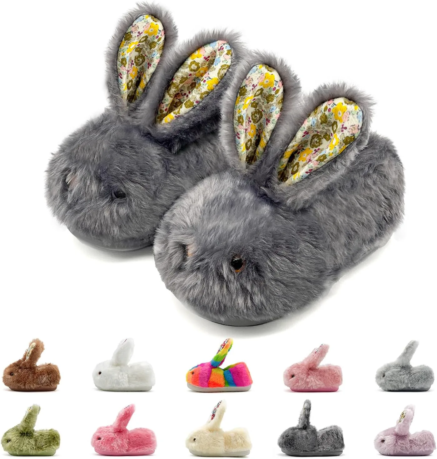 

Тапочки для малышей rosychlo, мальчиков и девочек, плюшевые тапочки с кроликом, милые, нескользящие, теплые зимние туфли, подходят для дома и улицы Rosyclo, темно-серый