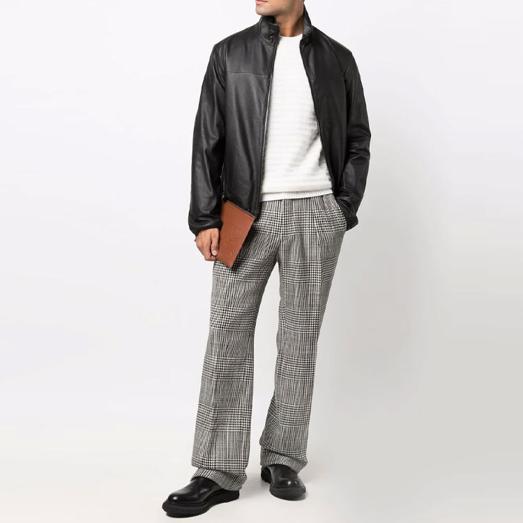 EMPORIO ARMANI Кожаная куртка на молнии с длинными рукавами, Black — фото 4