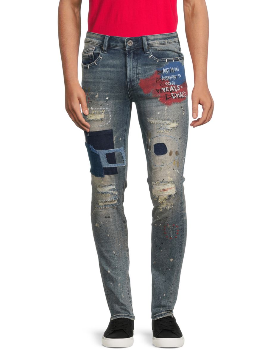 

Джинсы Punk Mid Rise Super Skinny с графическим принтом Cult Of Individuality, светло-синий