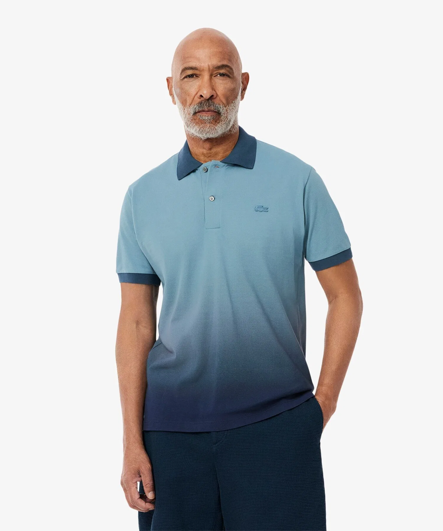 Рубашка-поло Lacoste L.12.12 Градиент, однотонная, синяя — фото 2