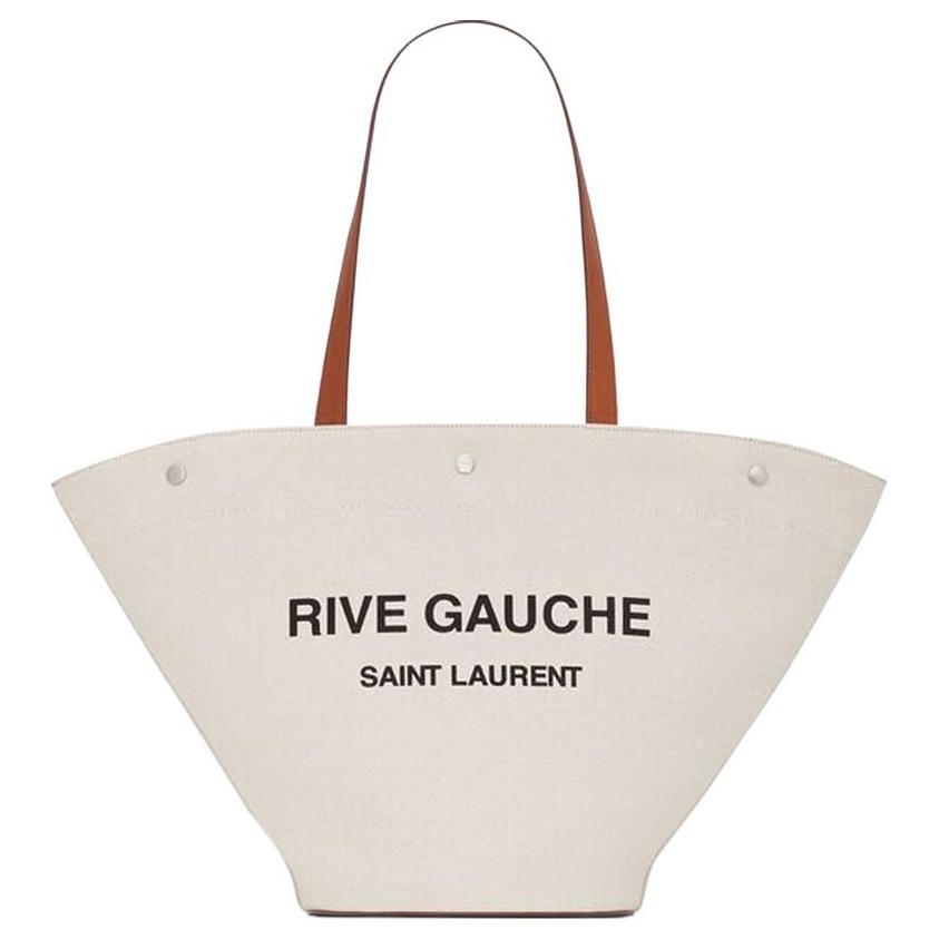 

SAINT LAURENT Сумка-шоппер Rive Gauche из холста с кожей, женская сумка на одно плечо, серо-коричневого/черного цвета