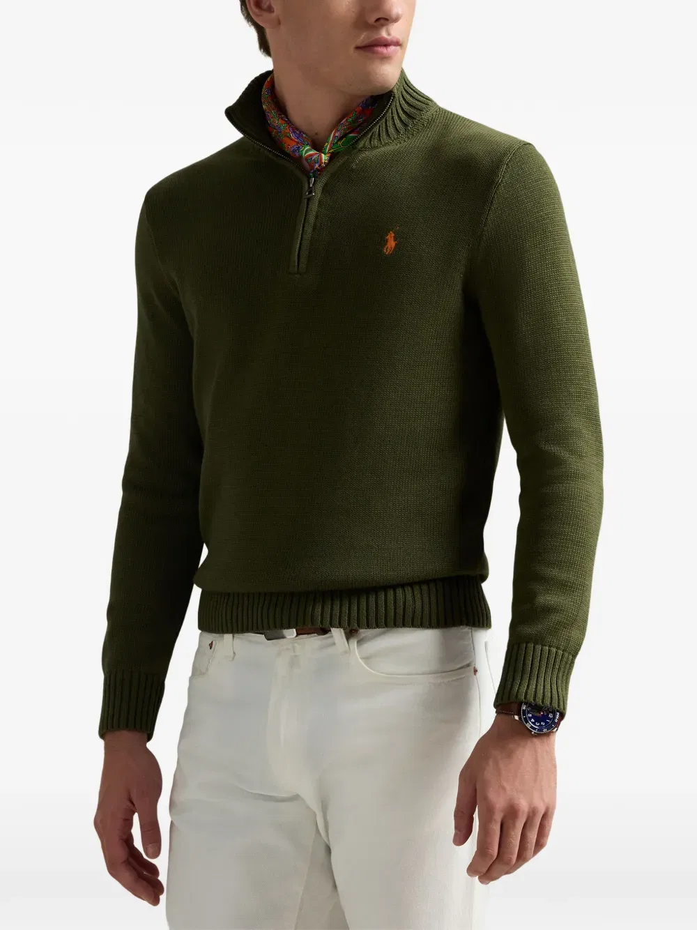 Свитер с длинными рукавами и застежкой-молнией до середины груди Polo Ralph Lauren, зеленый — фото 3